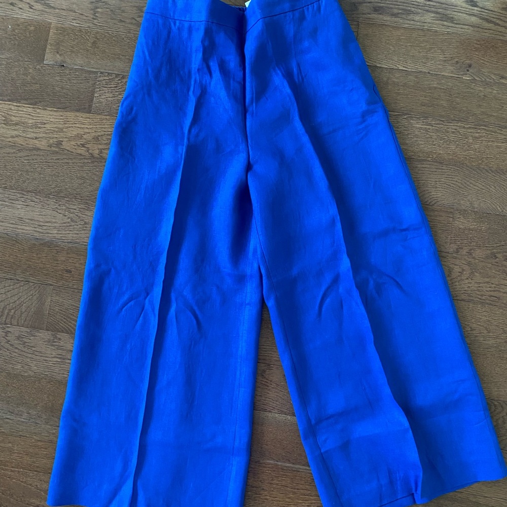 Zara Vibrant Blue Wide-Leg Pants linen NWT